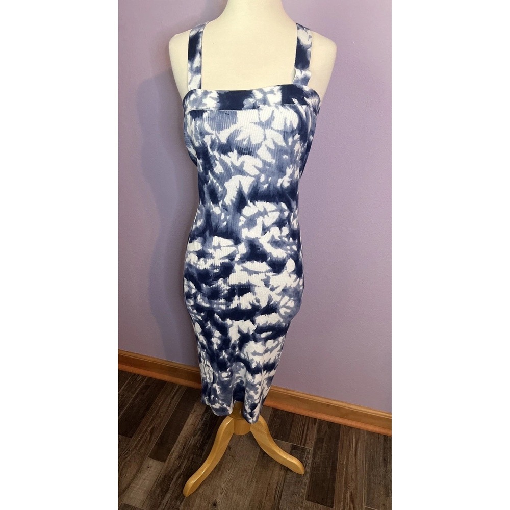 Michael Kors Womens Bodycon Midi Dress Sz XL Blue White Tie Dye Beach Resort